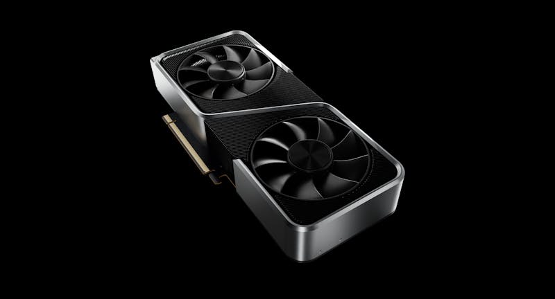 3D-render van de NVIDIA GeForce RTX 3060 videokaart.