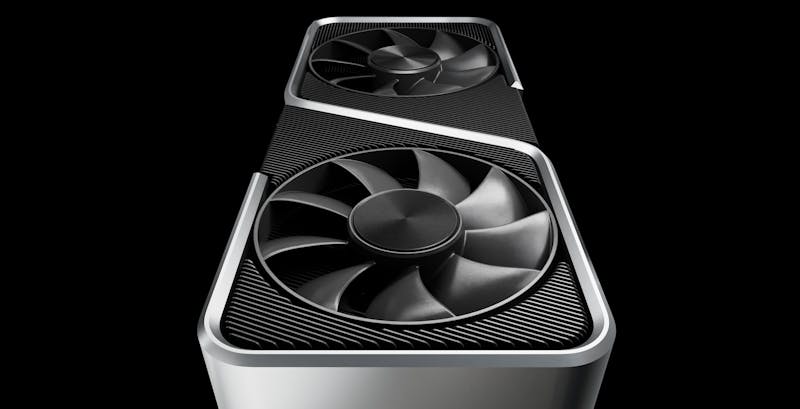 3D-render van de NVIDIA GeForce RTX 3060 videokaart.