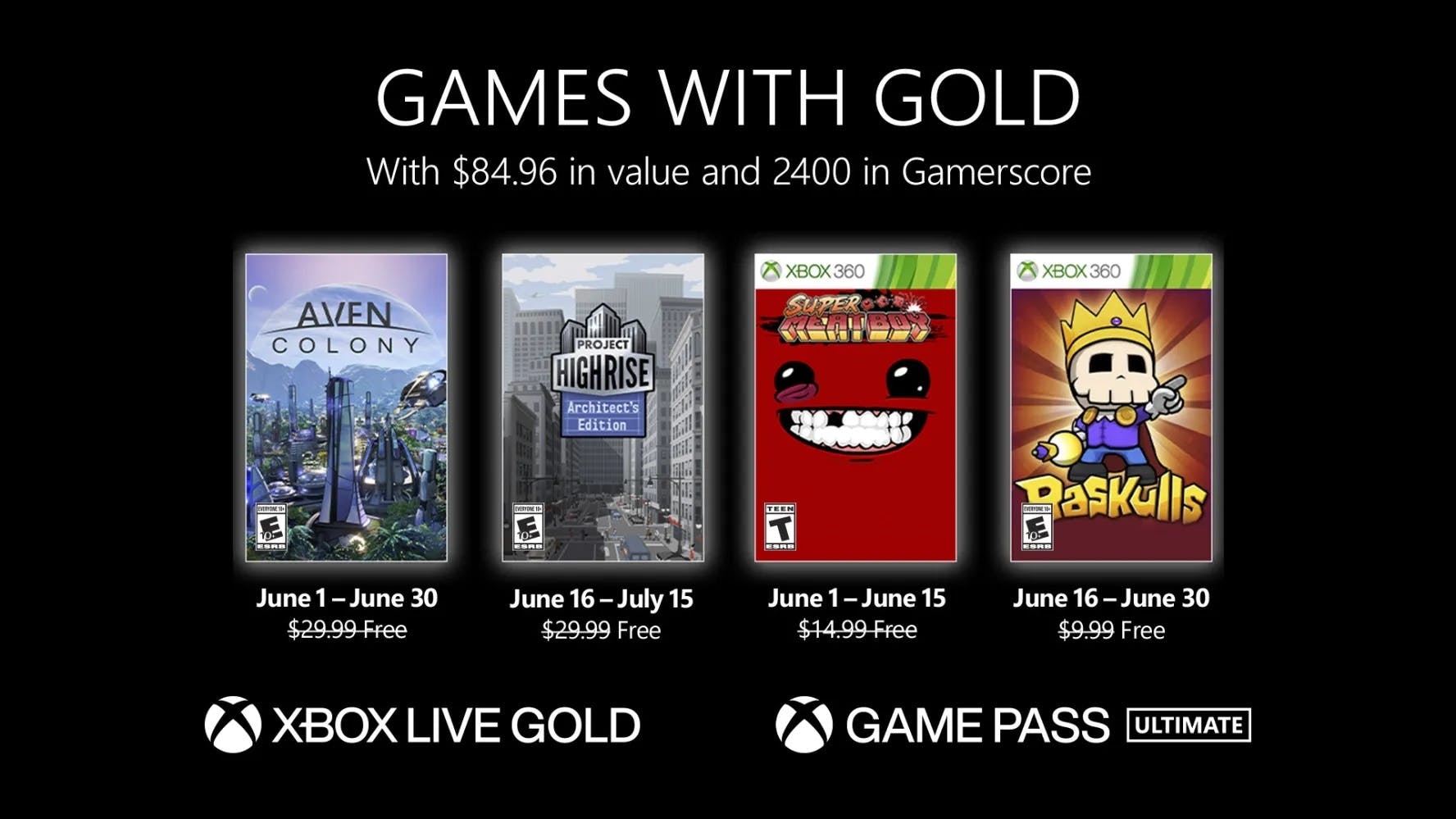 Xbox Live Games With Gold voor juni 2022 onthuld