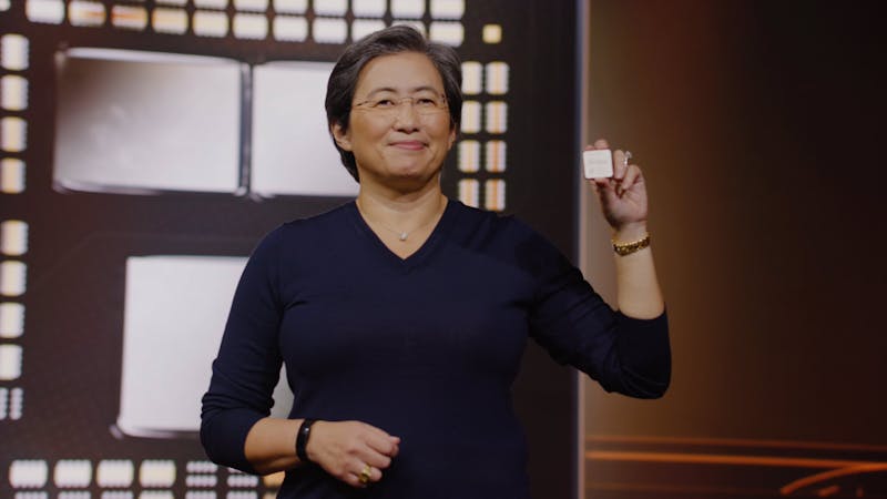 AMD's CEO, Dr. Lisa Su, presenteert een van de eerste nieuwe Zen 3-processoren.