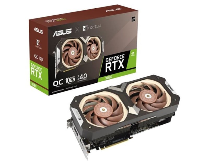 Gelekte productfoto van de Asus x Noctua GeForce RTX 3080-videokaart (10 GB).