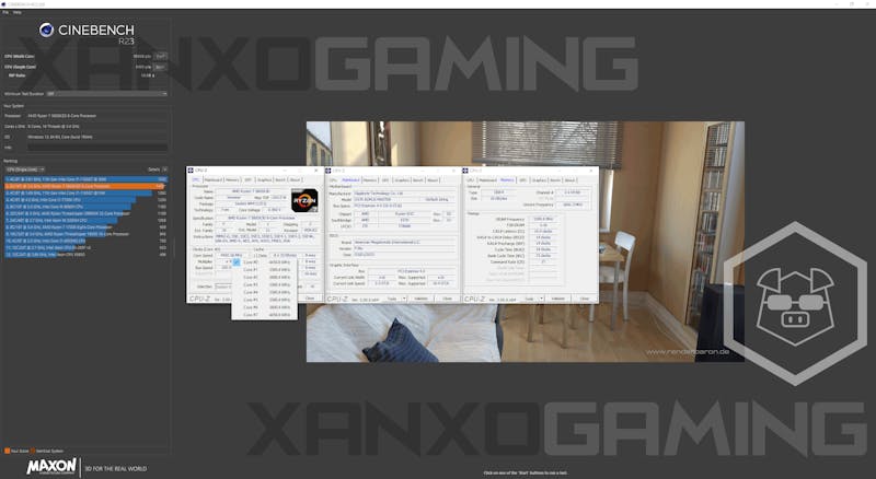 Screenshot van een Cinebench R23-benchmark met de nog te lanceren AMD Ryzen 7 5800X3D-processor.
