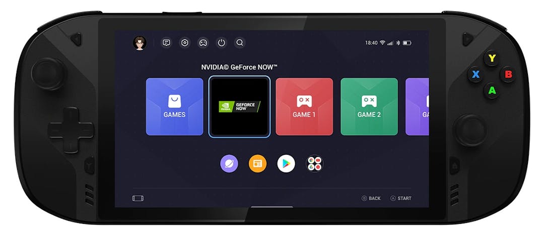 Vooraanzicht van de Lenovo Legion Play, een gaming-handheld op Android.