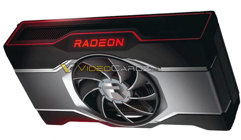 Vermeende render van AMD's nog onaangekondigde Radeon RX 6600 XT-videokaart.