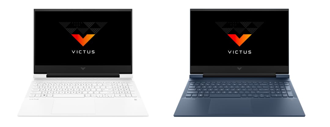 De witte en marineblauwe uitvoeringen van HP's eerste Victus-gamelaptop.