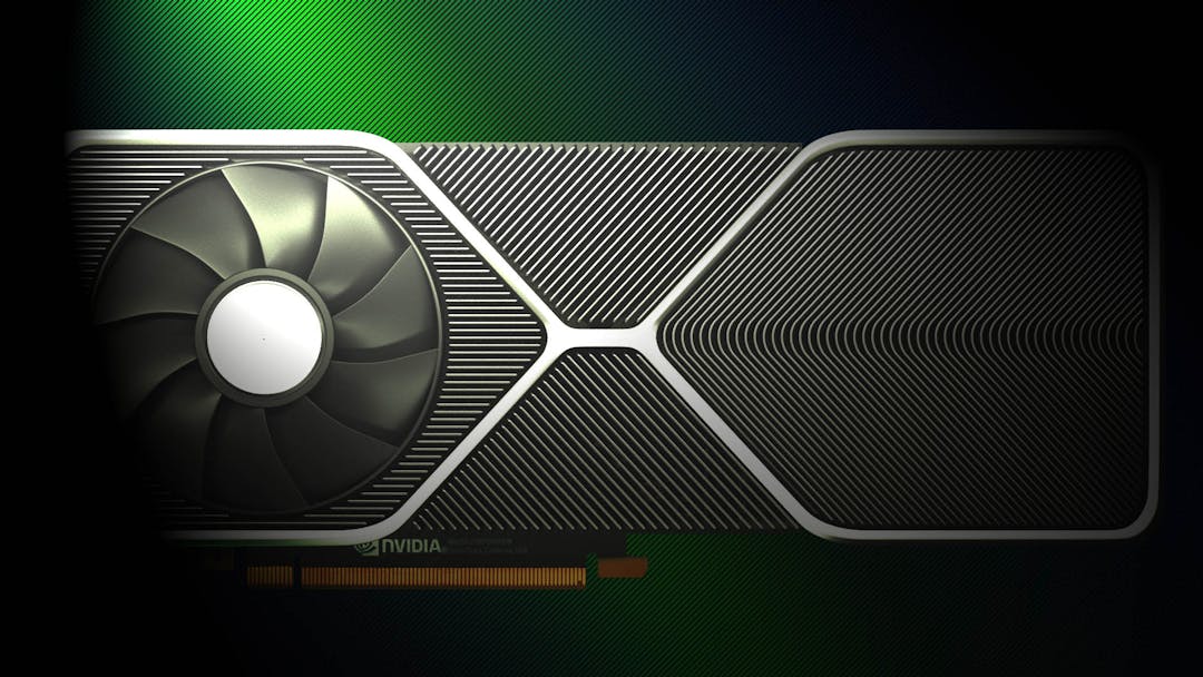 Mock-up beeld van het vermeende ontwerp voor NVIDIA's nieuwe GeForce RTX 30-generatie aan videokaarten.