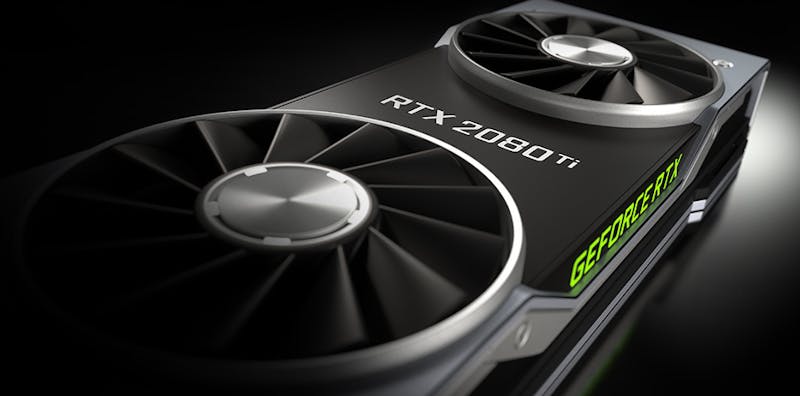 Render van de NVIDIA GeForce RTX 2080 Ti-videokaart.