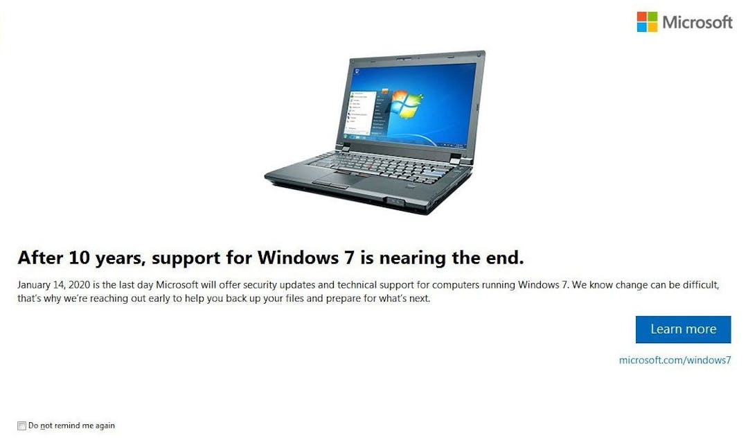 Windows 7 Einde support melding