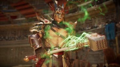 Shao Kahn breekt vijanden met hamer in Mortal Kombat 11