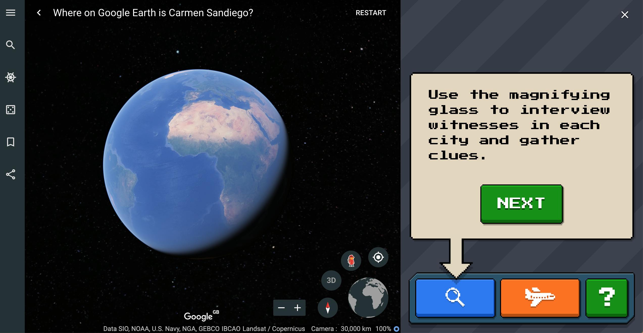 Where in the World is Carmen Sandiego? speelbaar via Google Earth