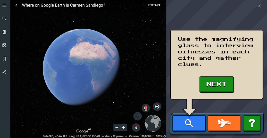 Where in the World is Carmen Sandiego? speelbaar via Google Earth