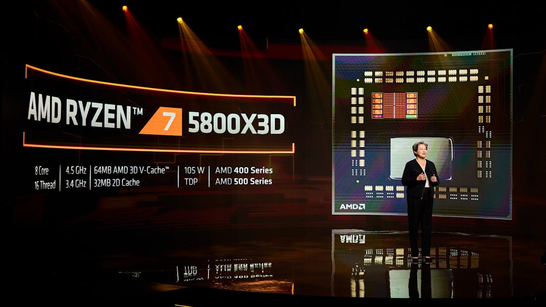 AMD Ryzen 7 5800X3D onthulling.jpg Eerste Ryzen-cpu met 3D-cache kan deze maand nog lanceren