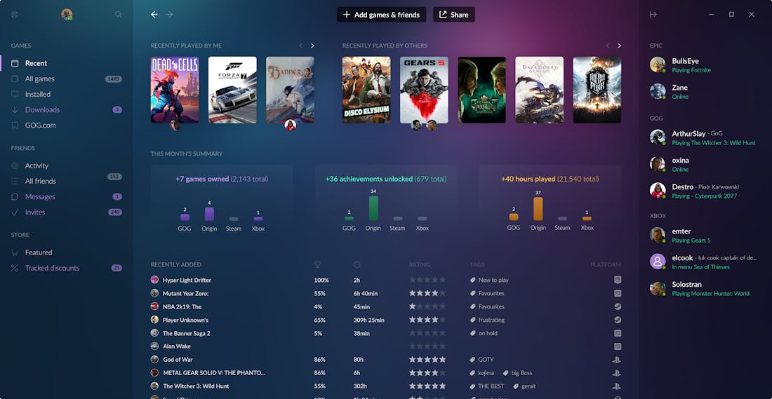 glx-friendslist.jpg GoG Galaxy-gebruikers kunnen games uit andere winkels aanschaffen