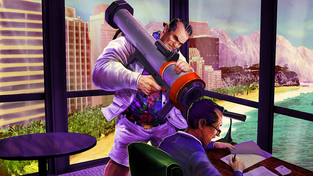 shakedown-ban.png Shakedown Hawaii is een geslaagde persiflage van losgeslagen hebberigheid